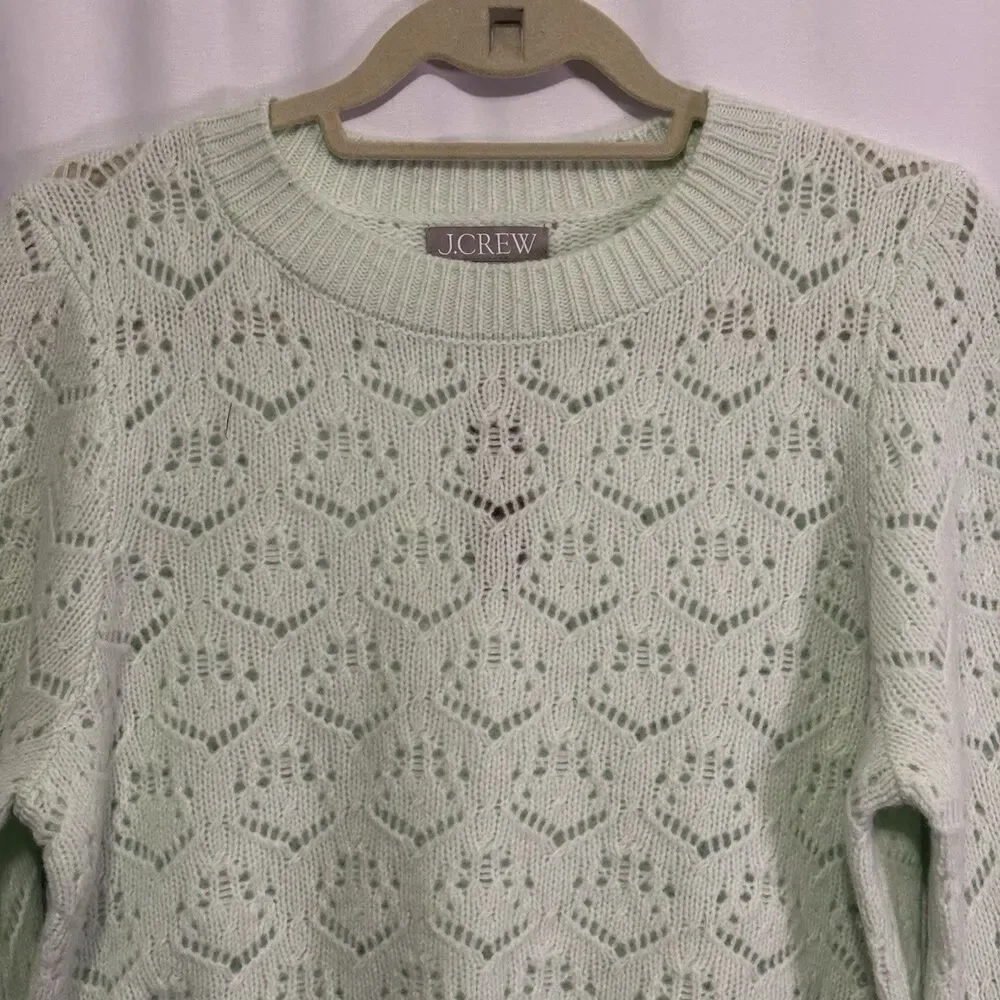 NEW J. Crew Women Supersoft Pointelle Wool Wide Sleeve Sweater Jade Green M NWT